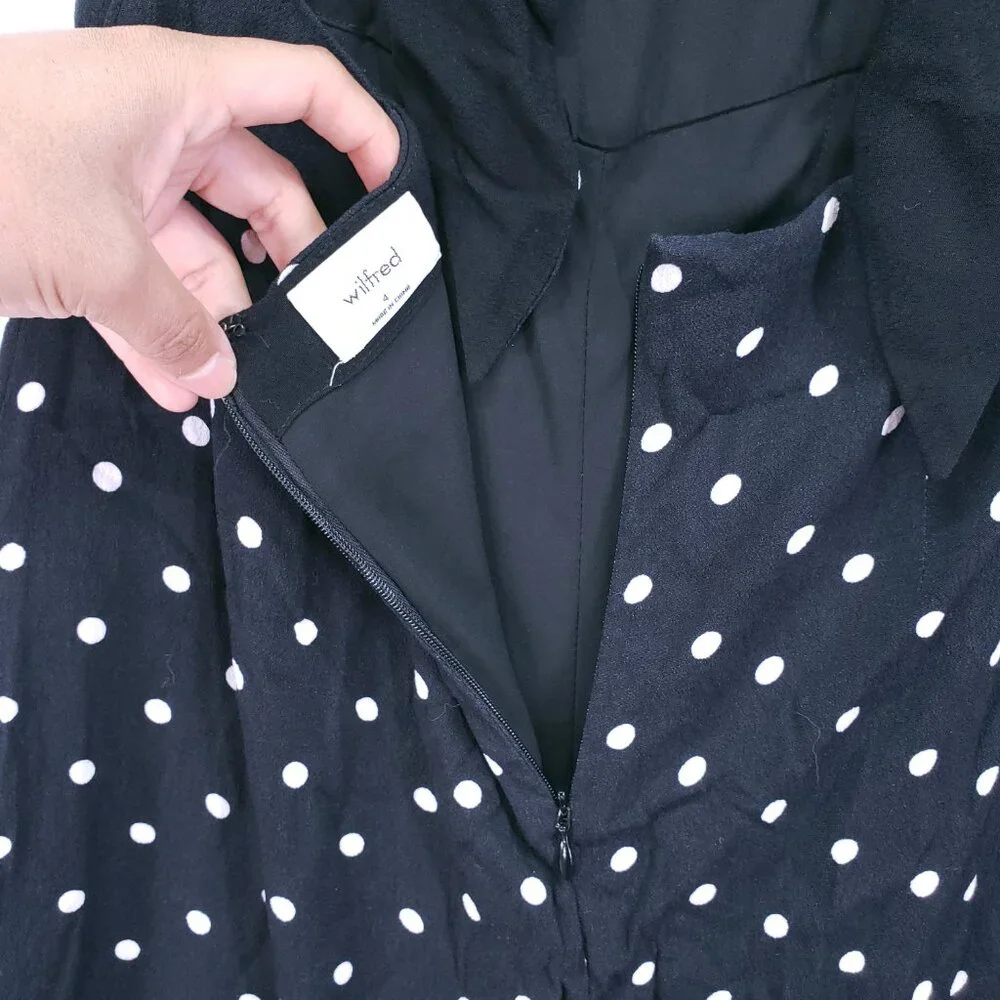 Aritzia Wilfred Écoulement Black White Polka Dot Preppy Jumpsuit Wide Leg Size 4